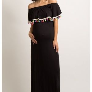 Great festive off the shoulder maternity dress!
